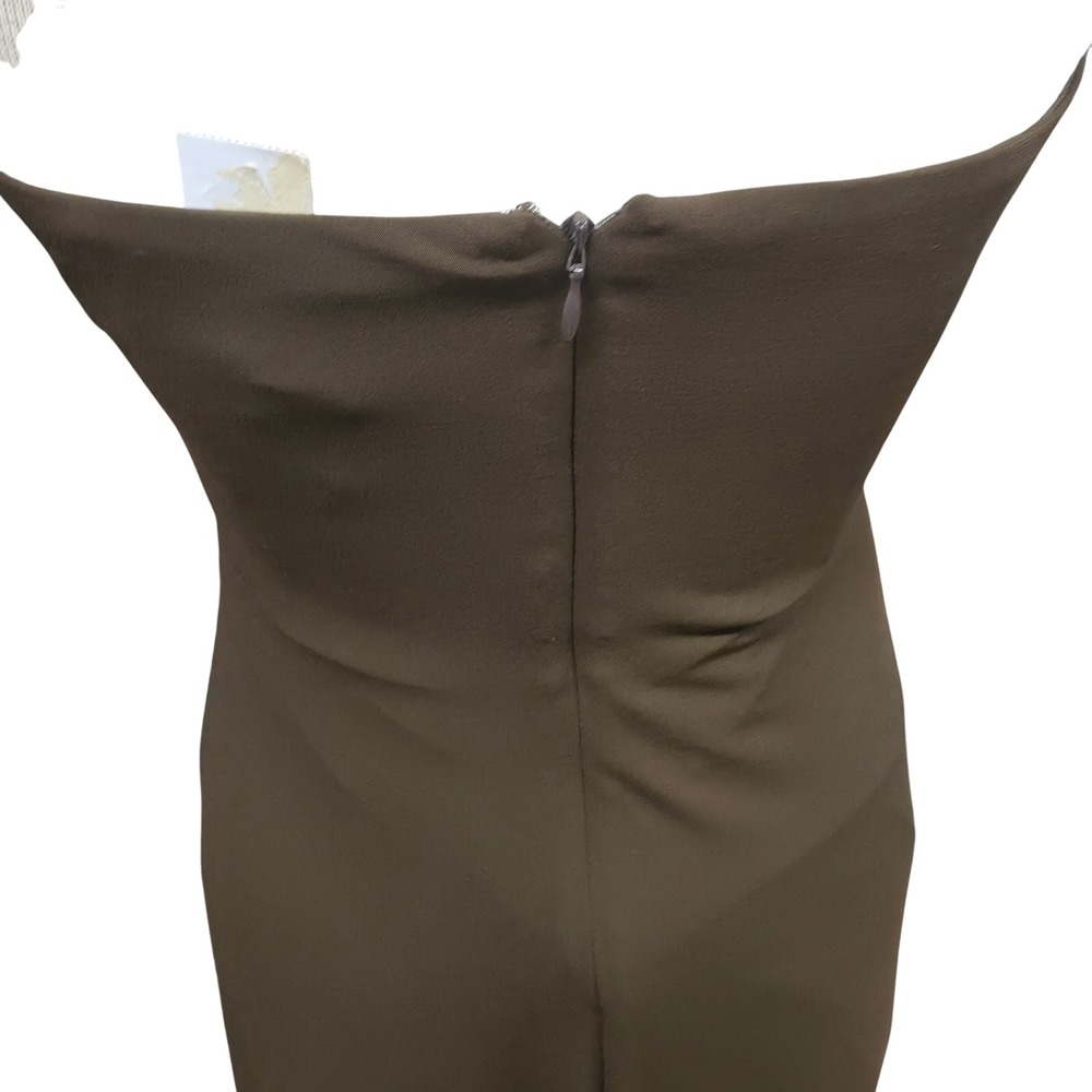 Laundry by Shelli Segal Halter Gown Womens 2 Brown Good Beaded Plunge Neck - Picture 6 of 12
